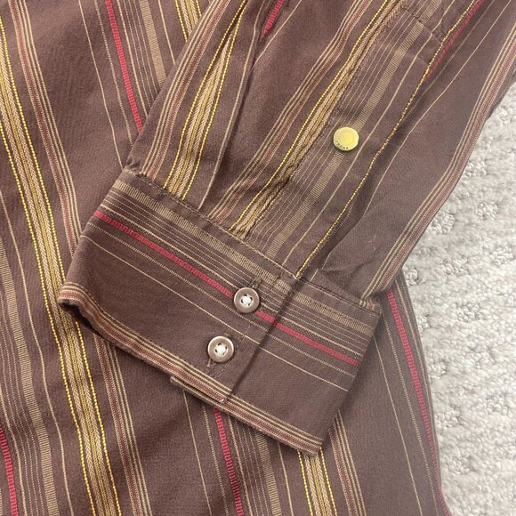 PRANA Button Up Shit Long Sleeve Men Large L Brown Stripe Casual - Picture 2 of 7